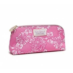 Lilly Pulitzer for Estee Lauder Pink Floral Hibiscus Canvas Cosmetic Makeup Bag